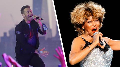 Blidcollage zeigt den Sänger der Band Coldplay und Tina Turner
