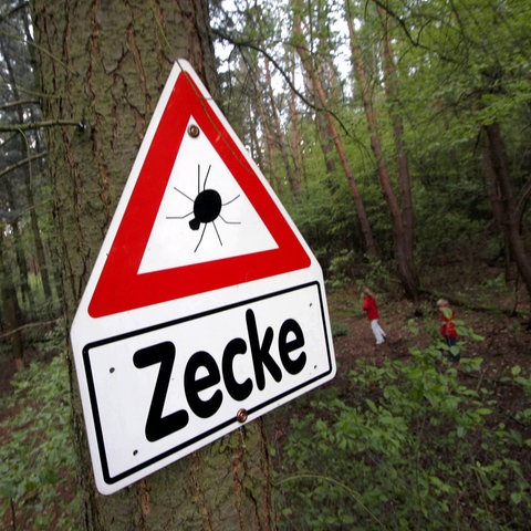 Ein Schild warnt vor Zecken